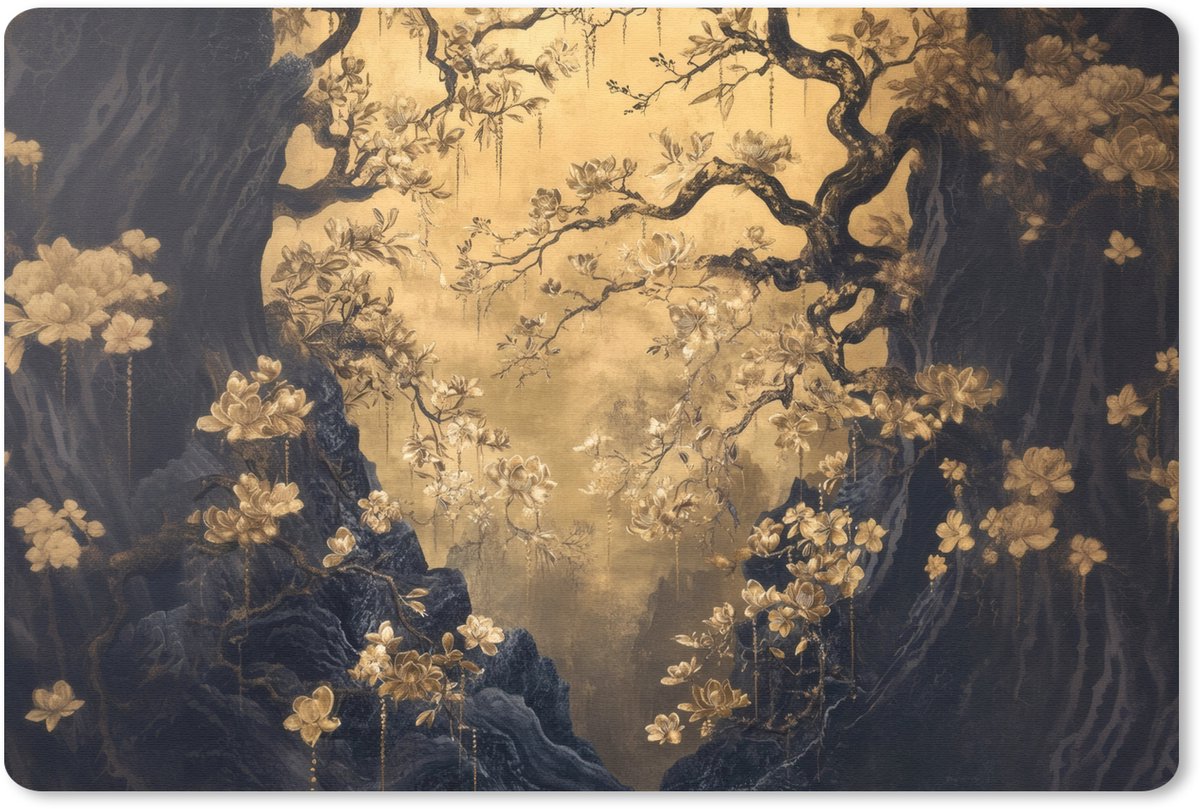Muismat 27x18 cm - Mousepad Bloemen - Takken - Goud - Sierlijk - Muismatten