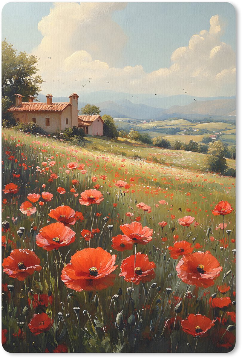 Muismat 18x27 cm - Mousepad Klaprozen - Rood - Heuvels - Landschap - Muismatten
