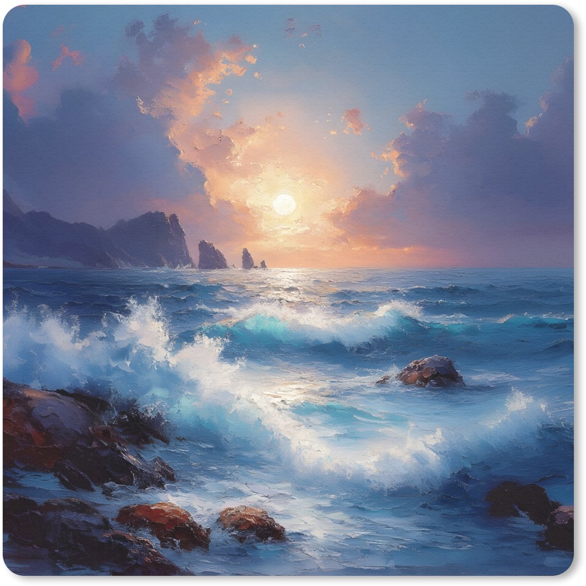 Muismat 30x30 cm - Mousepad Golven - Zee - Kleurrijk - Rotsen - Muismatten