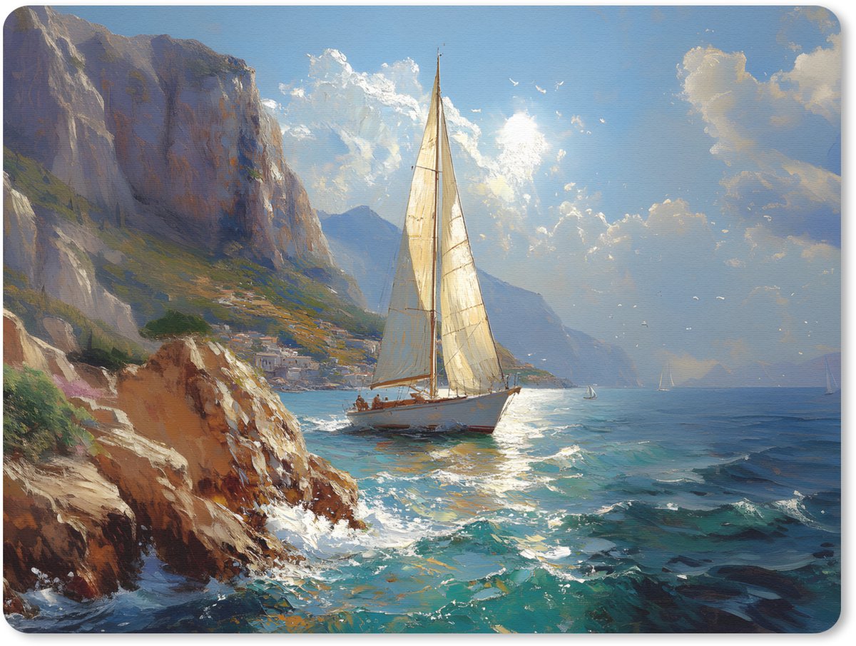 Muismat 23x19 cm - Mousepad Zeilschip - Zee - Rotsen - Wolken - Muismatten