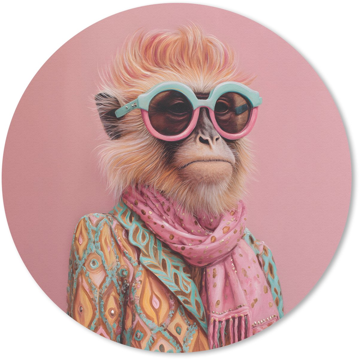 Muismat rond 20x20 cm - Mousepad Sjaal - Aap - Zonnebril - Jasje - Ronde muismatten