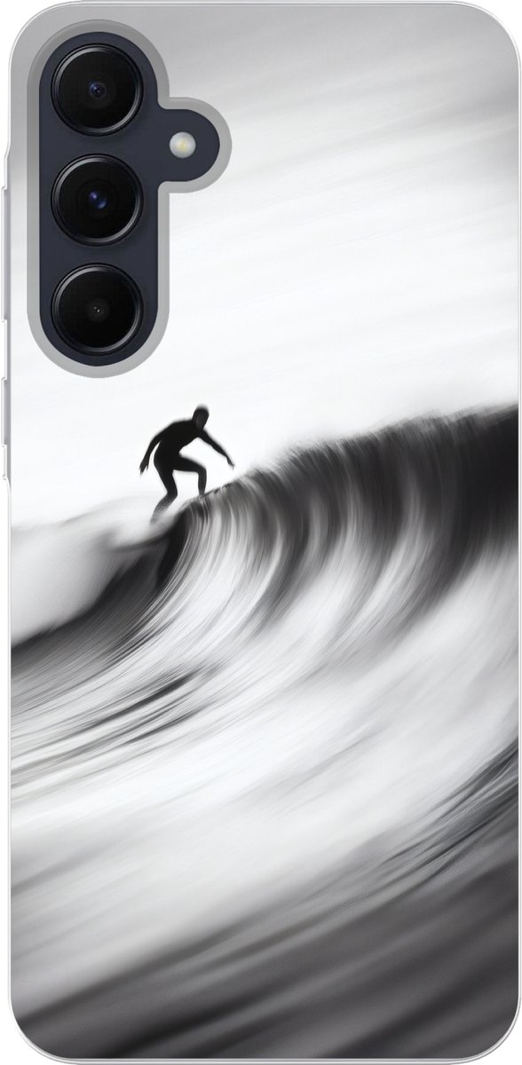 Telefoonhoesje Geschikt voor Samsung Galaxy A55 hoesje - Surfer - Golf - Vervaagd - Zwart - Siliconen Telefoonhoesje Telefoonhoesje