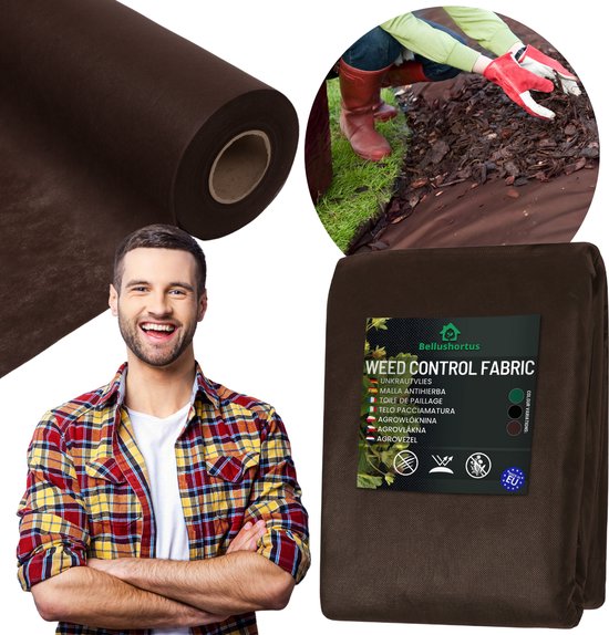 Agrotextile, Toison de jardin / Toison de mauvaises herbes Marron 50g avec protection UV Qualité UE / 10m de long, 3,2m de large