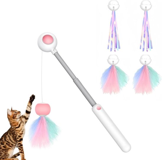 SONGWAY Interactief Kattenspeelgoed Met Veer – 7-delige Set Met Telescopische Hengel En 6 Aasjes Met Belletjes, Zwart