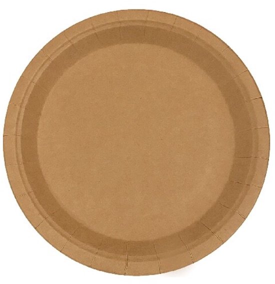 Bruin kartonnen wegwerpbord met een diameter van 18 cm.