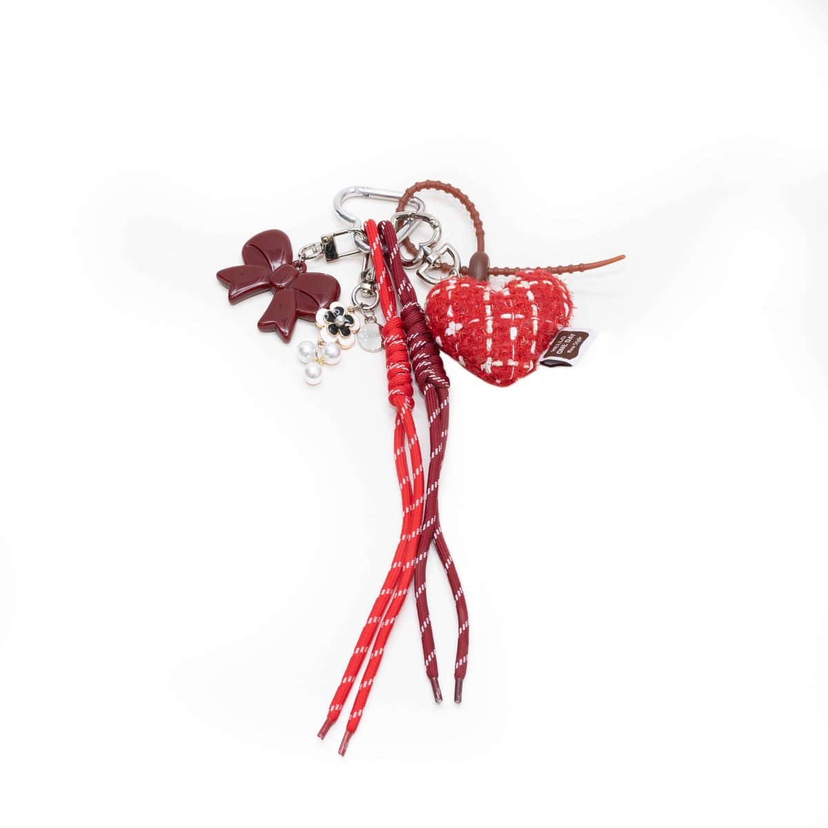 xoxo Wildhearts Bag Charm - Tweed Heart - Red - Hangertje voor handtas - Accessoire voor dames tas - Touwtje met hart - Hartjesketting - Sleutelhanger - Rood