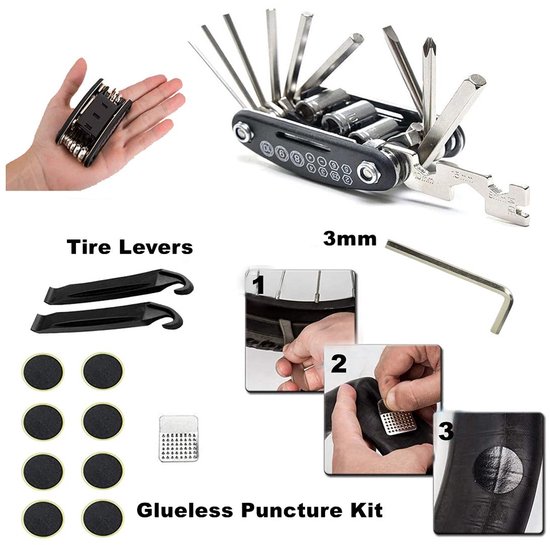 Draagbare Fiets-reparatieset - Inclusief Fietspomp - Voor Mountainbike en Racefiets — afbeelding 4