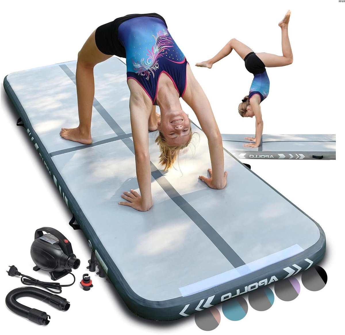 RFWR® Opblaasbare gymnastiekmat, antislip fitnessmat voor yoga en training, 2 m, 3 m, 4 m, 5 m