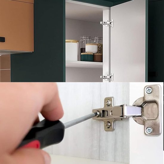 Rhsemi Set van 4 roestvrijstalen scharnieren, eenvoudig en uniek design, automatische sluiting, geïntegreerde demping, voor keukenkast, kast