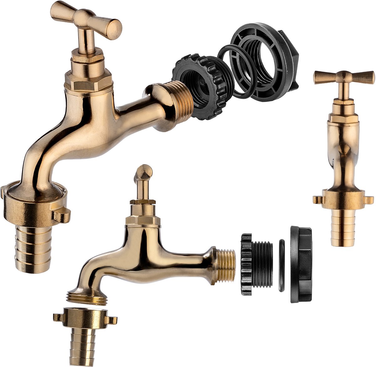KADAX Aftapkraan met slangaansluiting voor regenton, waterkraan van metaal, accessoires voor regenwatertank voor efficiënte tuinirrigatie (goud)