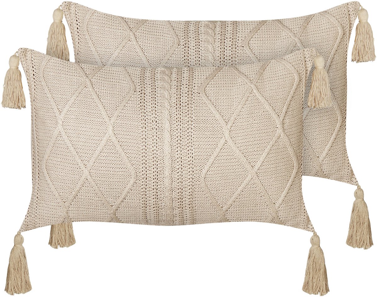 Beliani CAESIA - Sierkussen set van 2 - Beige - 30 x 50 cm - Katoen