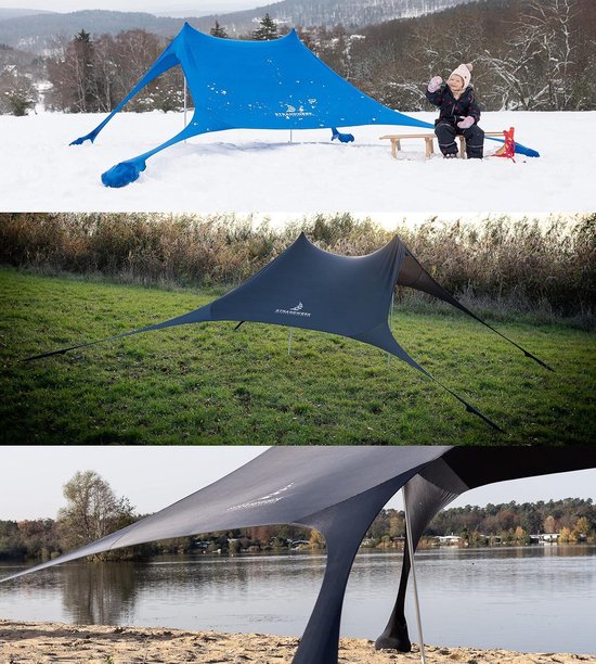 Strandwerk Premium Lycra Beach Tent - Strandschelp Pop-Up Awning Ole met aluminium palen en opvulbare zandankers - antraciet (210 x 210 cm