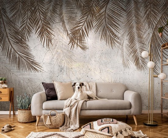 WALLARENA - Fotobehang - 300x210 cm - Fototapete met palmbladeren en veren voor slaapkamer en salon, vliesbehang