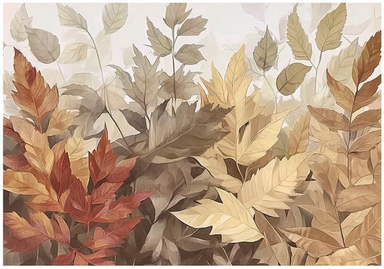 WALLARENA - Fotobehang - 300x210 cm - Fototapete met herfstbladeren in bruin voor slaapkamer en salon, vliesbehang