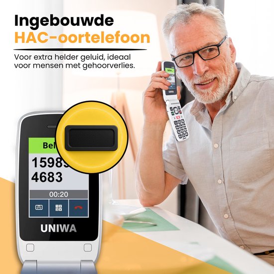 USHINING 4G Mobiele Telefoon Voor Senioren Met Grote Toetsen, SOS-Deksel en Dual Display van 7,1 cm (2,8 inch) en 4,4 cm (2,8 inch
