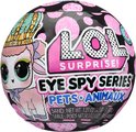 L.O.L. Surprise! Eye Spy Series Pets-bal met roze stippen en illustratie van een schaap met kroon.