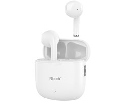 draadloze oordopjes - Bluetooth Oortjes - oortjes draadloos - Earpods - semi in-ear A20 Geschikt voor Apple & Android - Wit - Ntech