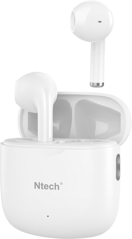 draadloze oordopjes - Bluetooth Oortjes - oortjes draadloos - Earpods - semi in-ear A20 Geschikt voor Apple & Android - Wit - Ntech
