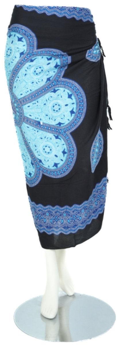 Sarong - 604 - mandala - blauw op zwart van Om Namaste - Pareo Saunadoek Wikkeljurk