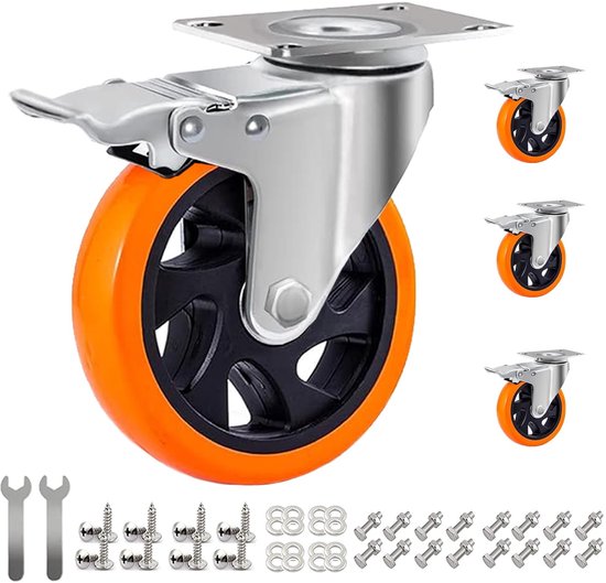 Zware meubelwielen met remmen - Draaibare trolleywielen - 125 mm - 4