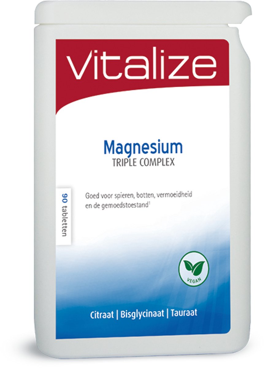 Vitalize Magnesium Triple Complex 90 tabletten | Citraat, bisglycinaat & tauraat - Ondersteunt het energieniveau