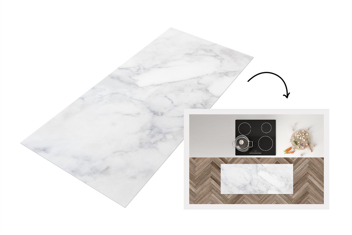 KitchenYeah Keukenloper 120x50 cm - Keukenmat vinyl Marmer - Wit - Grijs - Luxe - Marmerlook - Steen - Keukenmatten loper - Keuken vloerkleed tapijt Marmer - Steen