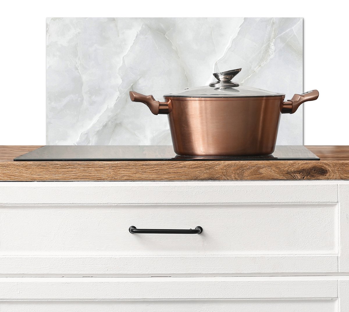 Spatscherm keuken 60x30 cm - Kookplaat achterwand Marmer - Wit - Patronen - Steen - Marmerlook - Muurbeschermer - Spatwand fornuis - Hoogwaardig aluminium