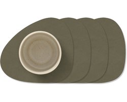 LIND DNA Onderzetters Nupo - Leer - Army Green - 13 x 11 cm - 4 Stuks