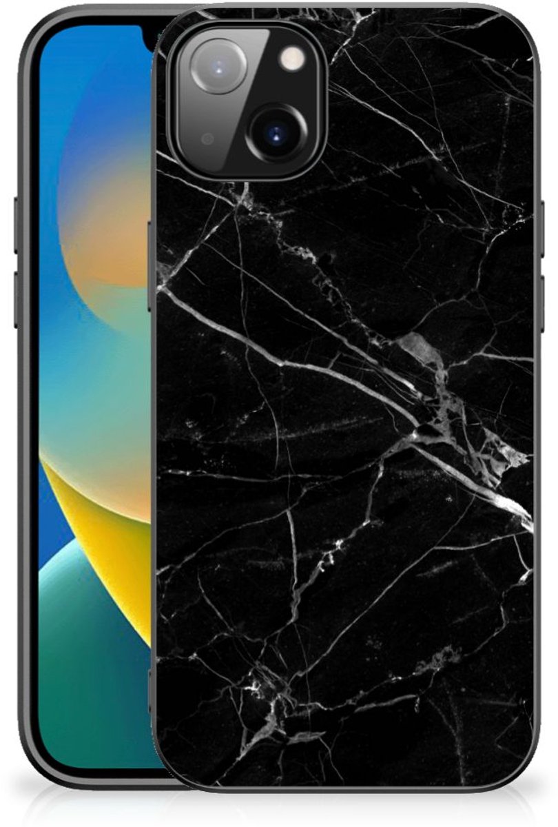iPhone 14 Plus Marmeren Print Telefoonhoesje Marmer Zwart - Origineel Cadeau Vader