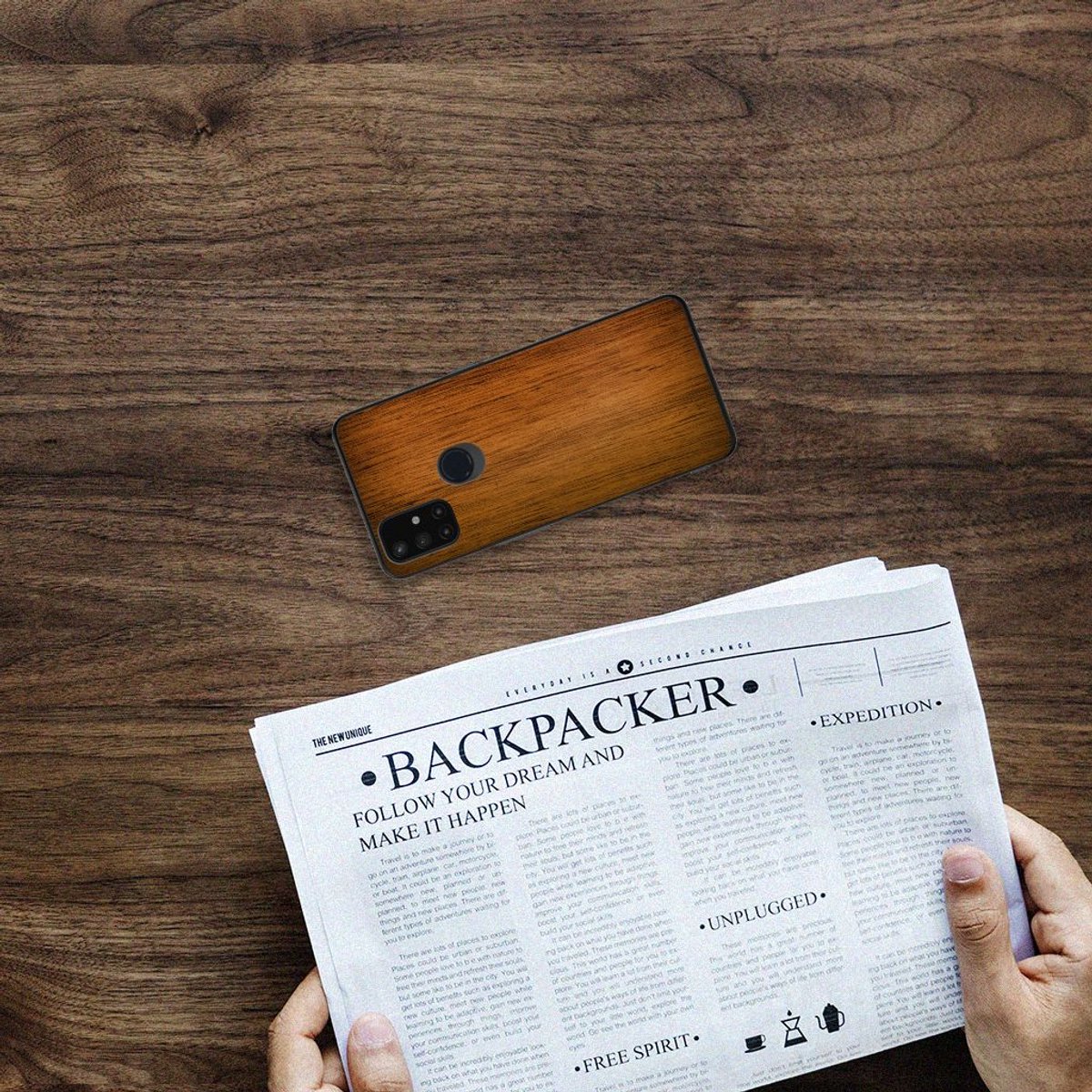 OnePlus Nord N10 5G Houten Print Telefoonhoesje Donker Hout