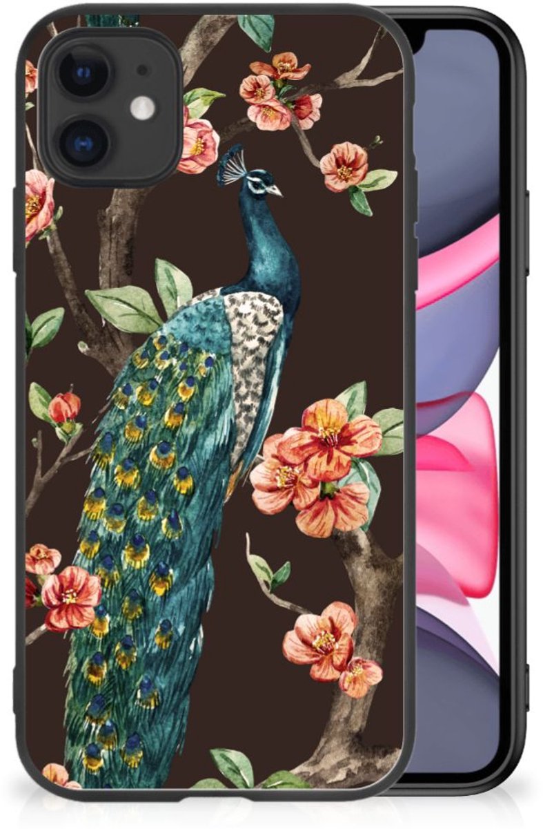 iPhone 11 Dierenprint Telefoonhoesje Pauw met Bloemen