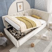 Daybed bed met 2 lades - fluwelen stof - 90x200 cm - met lattenbodem - Roze