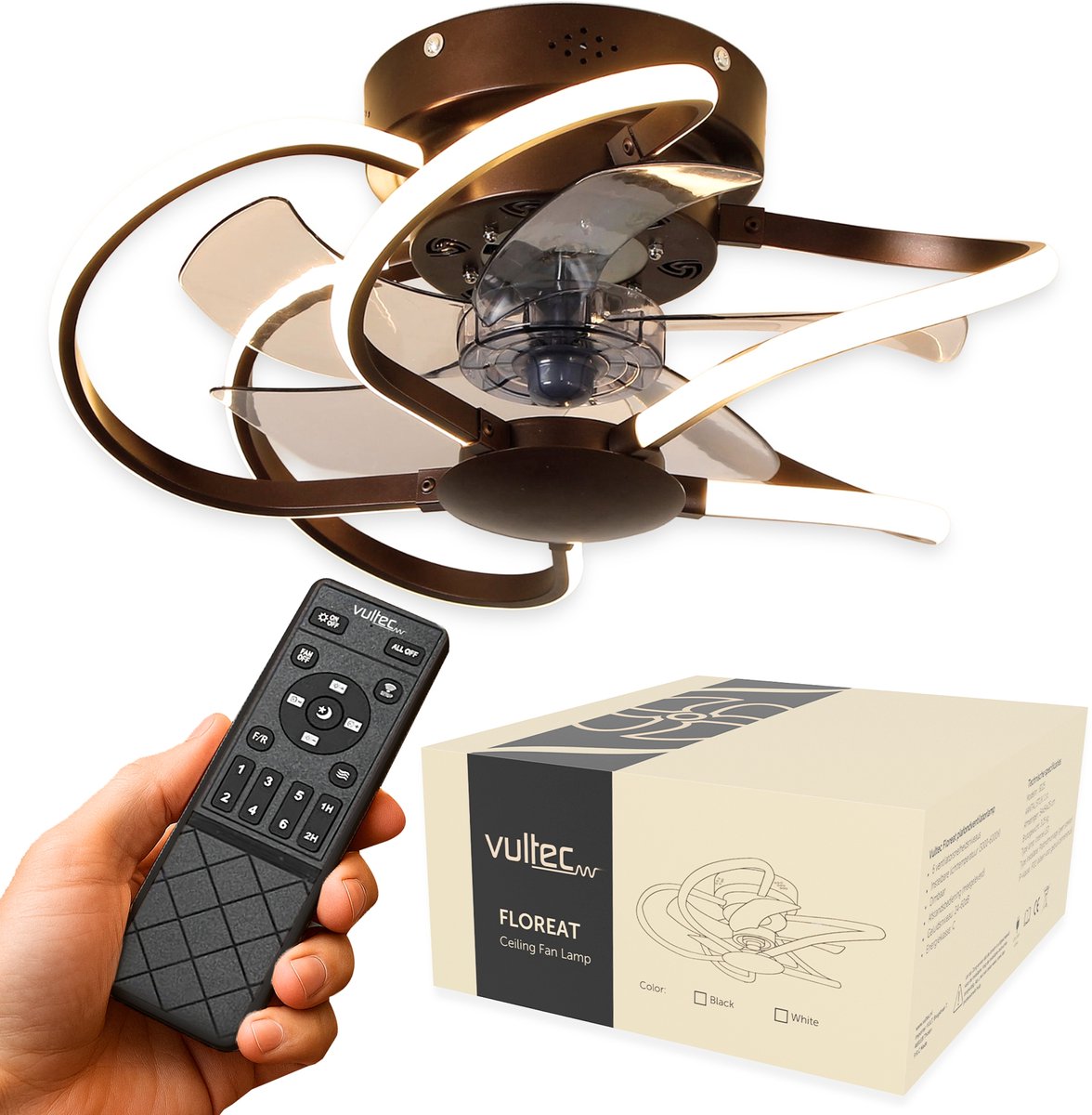 Vultec® - Plafondventilator met verlichting 50cm - Plafondlamp voor slaapkamer met afstandsbediening - Plafondlamp met ventilator - Dimbaar - Zwart