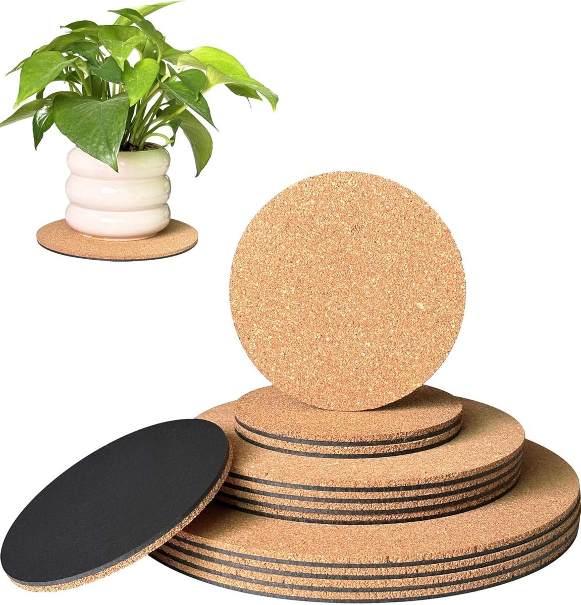 9-delige kurkonderzetterset - Absorberende kurkmat voor plantenpotten - Diameter 4,2 inch - DIY kurkonderzetter pads