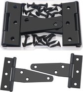 Allecto Plus - Set van 4 T-Strap scharnieren van 3 inch met schroeven - Zwart - Voor poorten, deuren, ramen en schuttingen