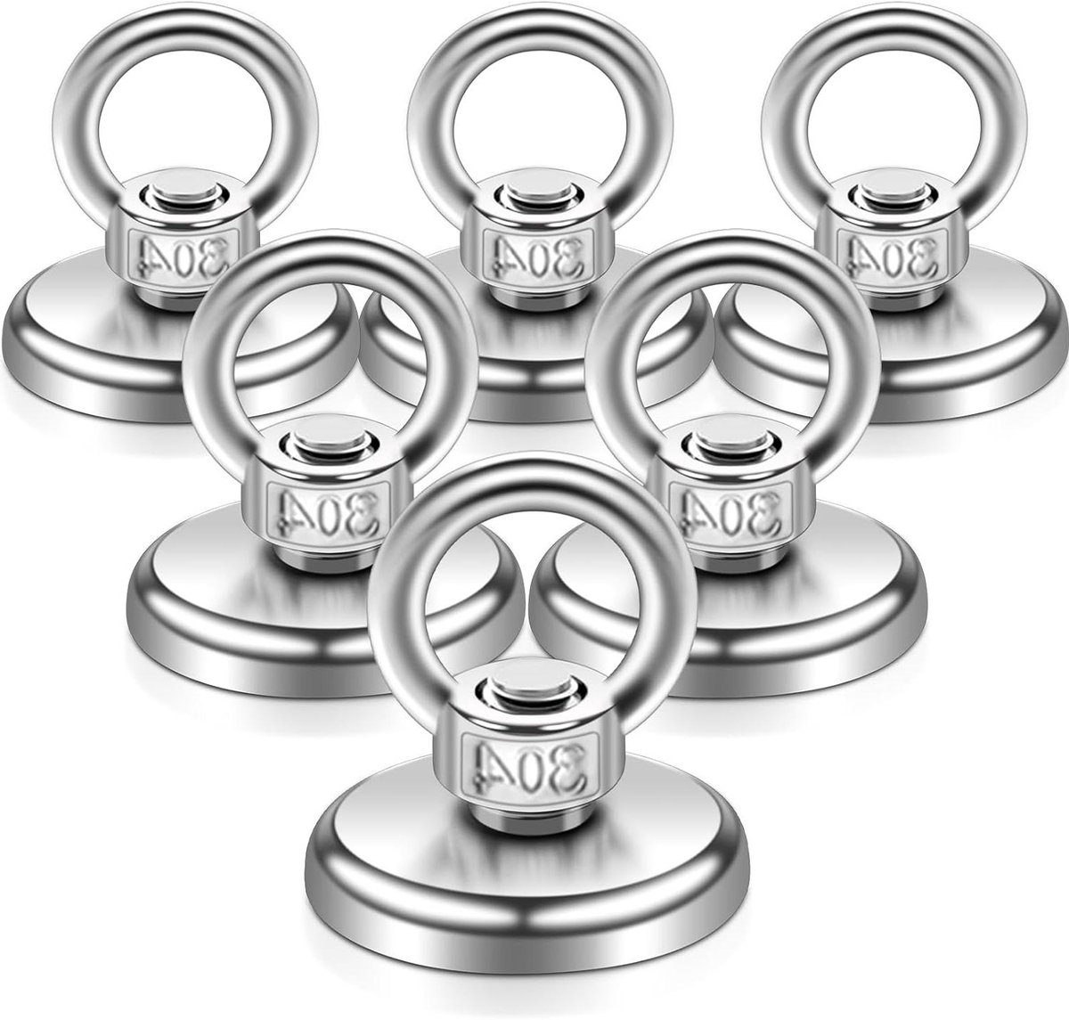 6-delige supersterke neodymium magneten set - 55 kg draagkracht - 36 mm vismagneet met gat - groot formaat - hefringen en schroeven - zeer krachtig voor magneetvissen, camping, industrie en cruises.