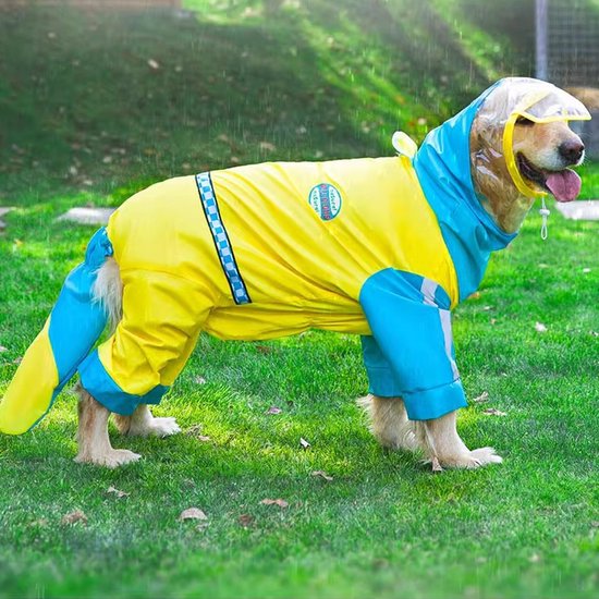 Mile High Life Regenjas voor honden, verstelbare waterafstotende kleding voor huisdieren, lichte regenjas met reflecterende strook, gemakkelijke instapsluiting (M, limoengeel