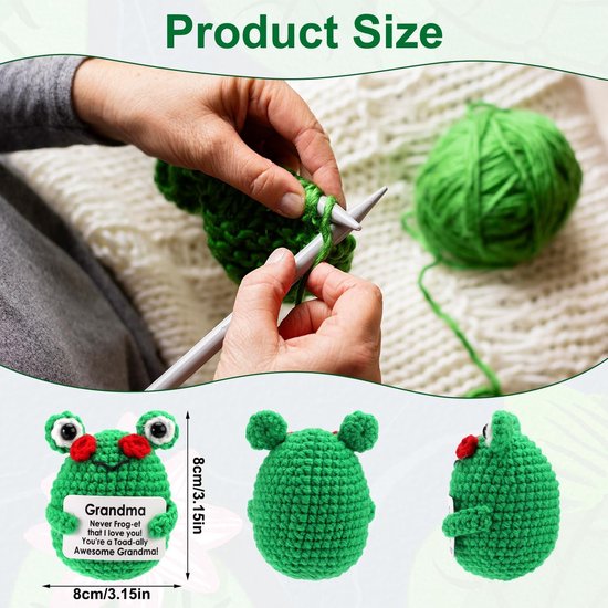 Grenouille Positive Au Crochet Avec Carte D'Affirmation - Poupée En Laine Faite Main, Cadeau Mignon Pour Anniversaire, Noël (9x7x6 Cm) - 12