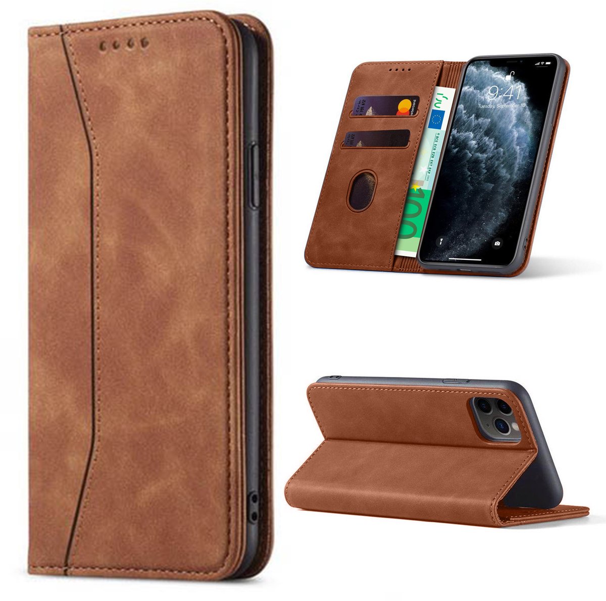 Hoesje geschikt voor iPhone 17 Pro - Bookcase - Pasjeshouder - Portemonnee - Kunstleer - Bruin