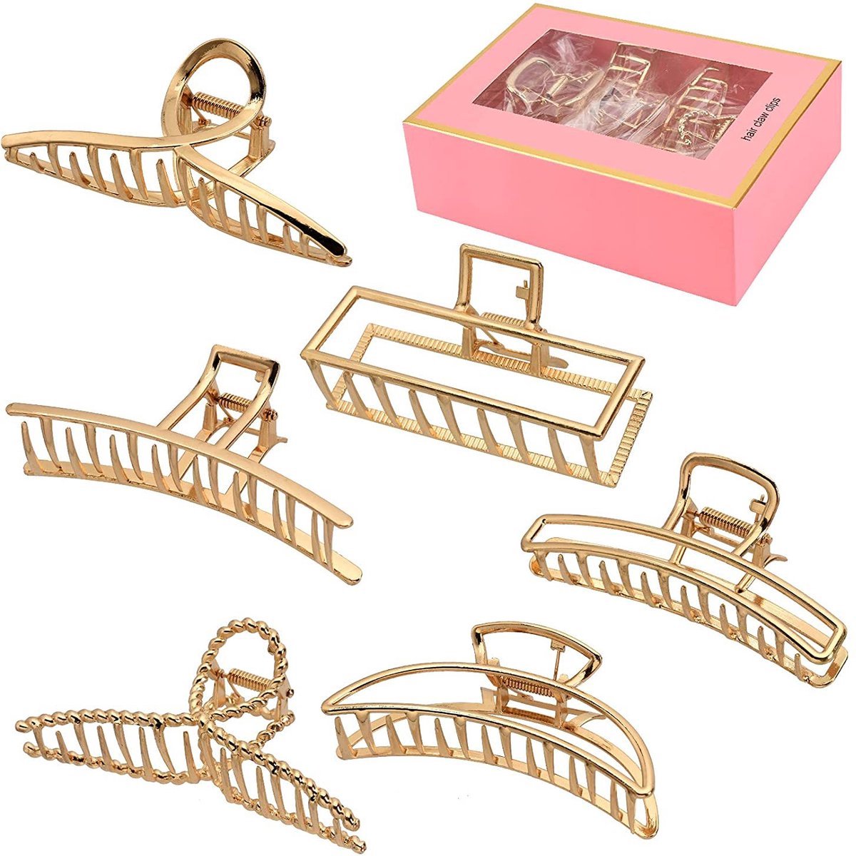 6 stuks Haarklemmen voor dames en meisjes; grote metalen goudkleurige haarklemmen die niet glijden en stevig blijven zitten, halve maanvormige haarspelden voor dik en dun haar, ***cadeautje 2stuks Wenkbrauw Scheermes***