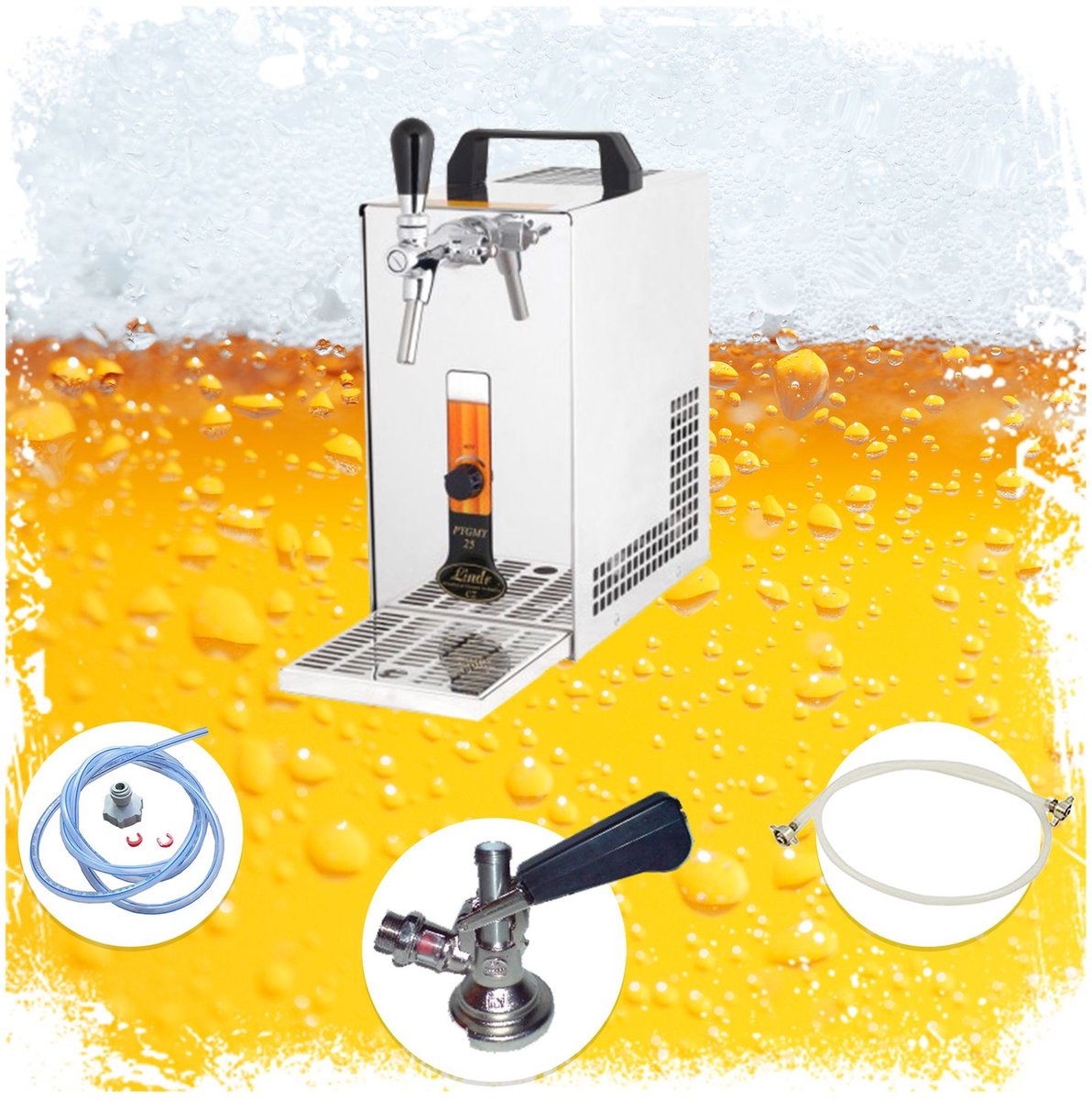 Complete set - Biertap, Thuistap - PYGMY 20/K 1-lijn, 25 liter/u - Green Line, KEG: KeyKeg