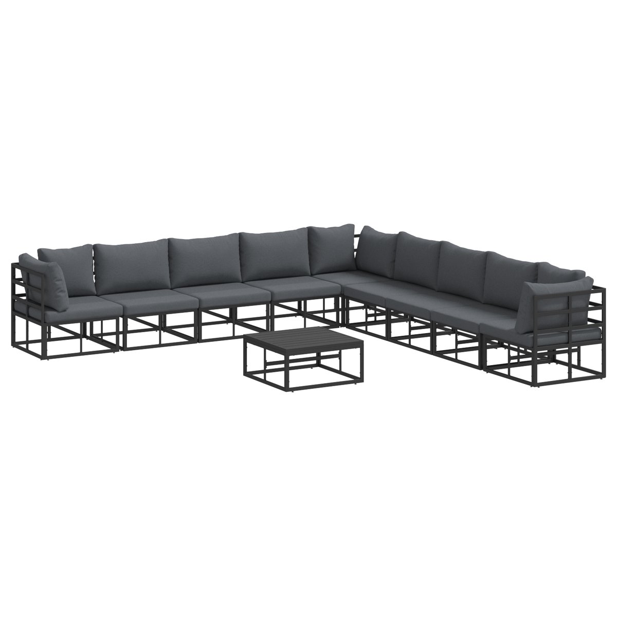 vidaXL - Tuinbank - Set - met - kussen - 10 - pcs - Zwart - Aluminium