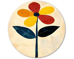 Kleurrijke minimalistische bloemillustratie - Bloem wanddecoratie rond - Rond kunstwerk natuur - Minimalisme - Forex muurcirkel - Wooninrichting met schilderijen - Muurcirkel forex 70x70 cm
