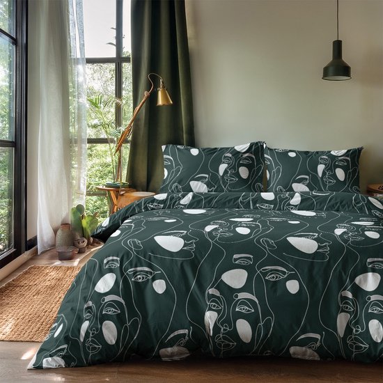 Zydante® Dekbedovertrek Printed 200x200/220 cm - Green Faces - met 2 Kussenslopen van Zydante — afbeelding 3