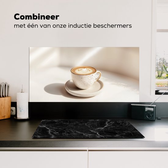 Spatscherm keuken 80x40 cm - Kookplaat achterwand Cappuccino - Schuim - Schotel - Beige - Muurbeschermer - Spatwand fornuis - Hoogwaardig aluminium