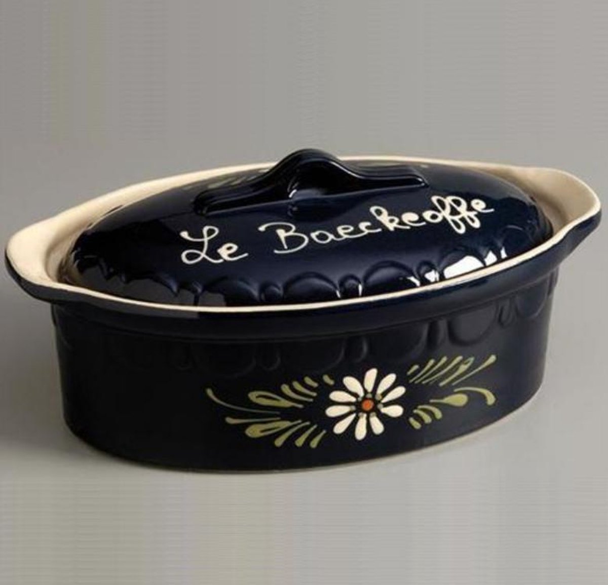 ovale terrine 37cm blauw decor witte bloemen - siegfried - 134d6