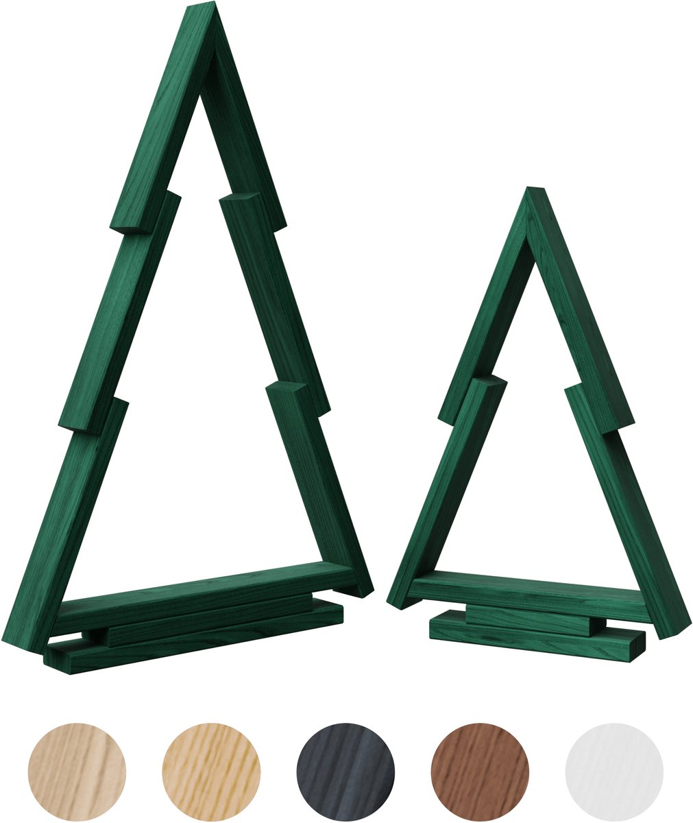 be4nature Houten Kerstboom Set 2 stuks (38 & 55 cm) - Donkergroen, Klassieke Kerstversiering