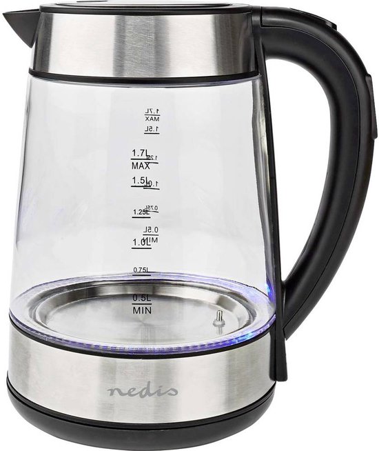 Nedis KAWK320EGS bouilloire 1,7 L 2200 W Acier inoxydable, Transparent