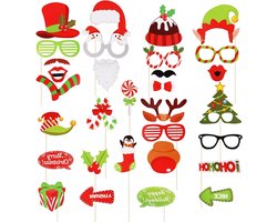 Allecto Plus - Kerstfeest Foto Rekwisieten Set voor Grappige Kerst Selfies - Fotocabine Accessoires voor Xmas Party en Verjaardag - 32 Stuks - Inclusief Pose Teken en Bril Frames - Vakantie en Nieuwjaar Fotografie Kit