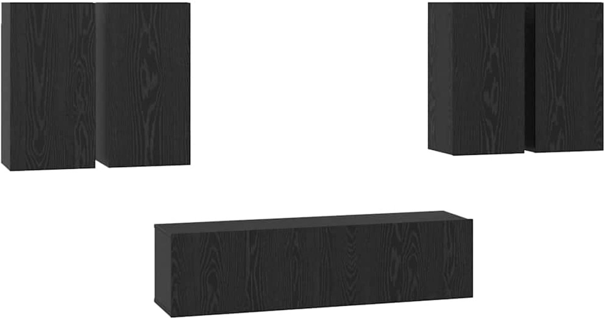 vidaXL - Tv-meubelset - Wandgemonteerd - Zwart - Eiken - Bewerkt - hout